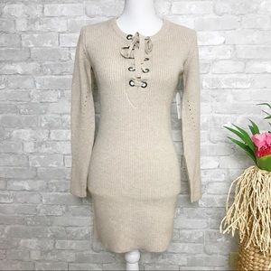 Taupe Long Sleeve Tunic Sweater Dress